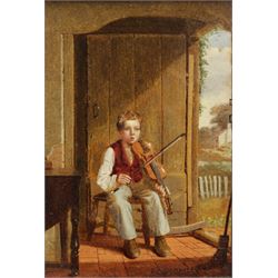 William Bromley III (British fl.1835-1888): The Little Violin Player, oil on board signed, indistinctly inscribed verso 17cm x 12cm