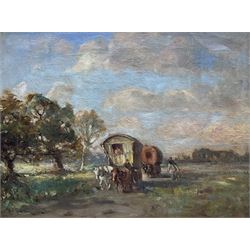 David Thomas Robertson (British 1879-1952): Bowtop Caravans on the Road, oil on canvas sig...