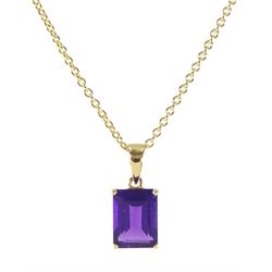 18ct gold single stone amethyst pendant necklace, hallmarked