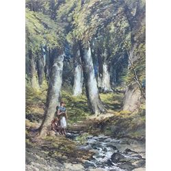 George F Hargitt (Scottish/Canadian 1837-1927): Woodland Stream with Children Fishing, watercolour and gouache signed and dated 35cm x 25cm
Provenance: from the Library of John Henry Birkenshaw (probably 1891-1948 Toronto) Canada, label verso