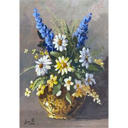 Don Micklethwaite (British 1936-): 'Flower Study', oil on board signed, titled verso 28cm x 19cm 