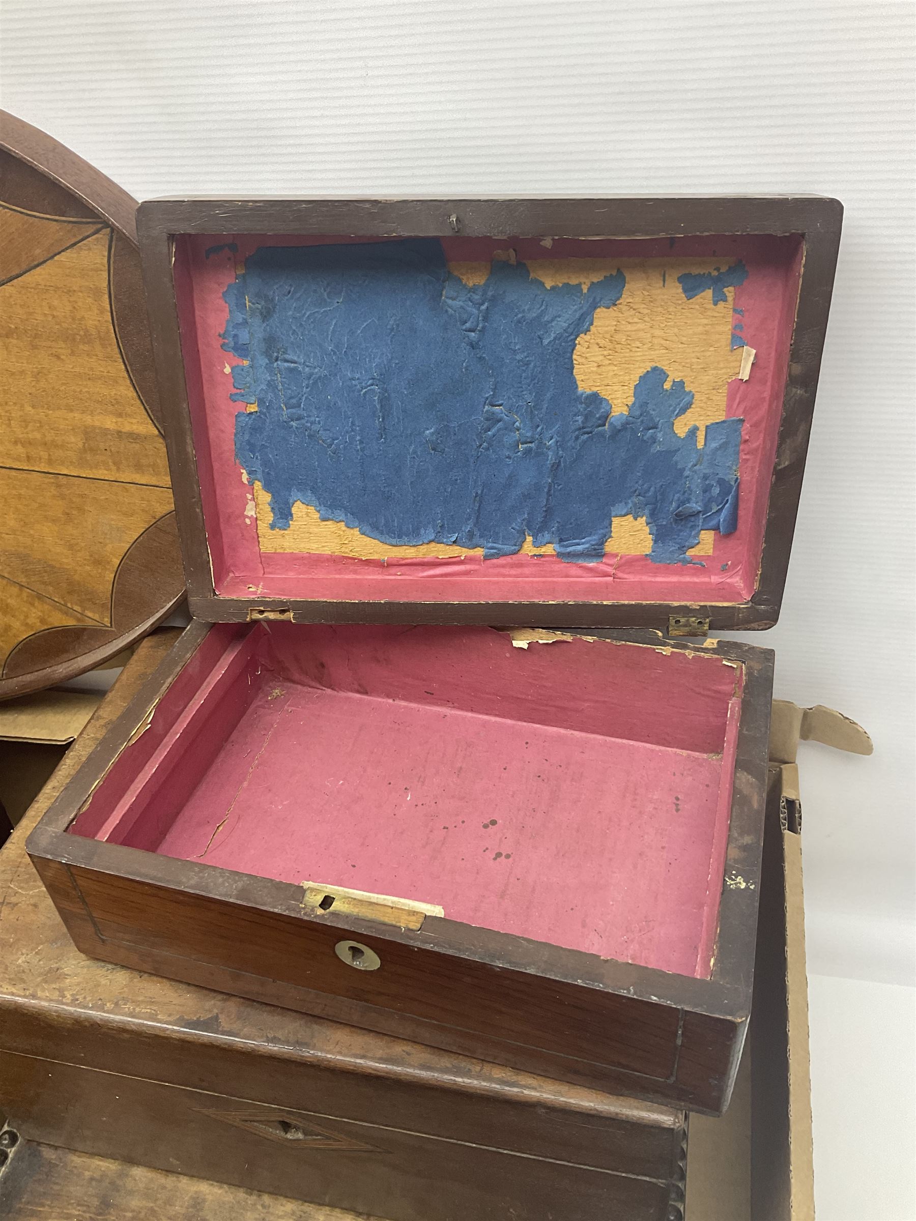 Wooden boxes, writing slopes and a tray for restoration