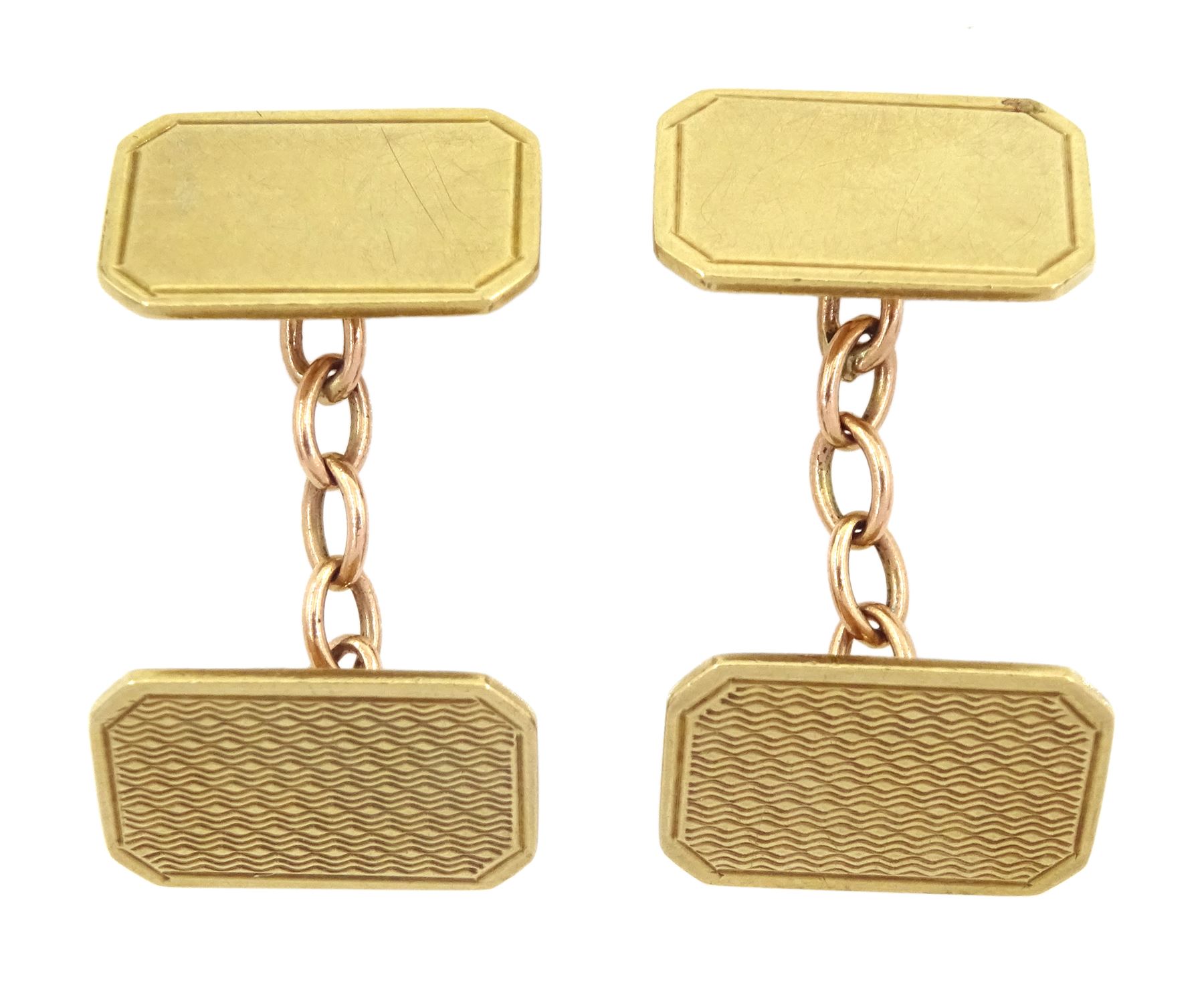 Pair of 9ct gold engine turned cufflinks, Birmingham 1987 