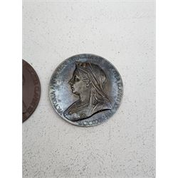 Two Queen Victoria 1887 Diamond Jubilee official Royal Mint issue large commemorative medals, one in silver, one in bronze