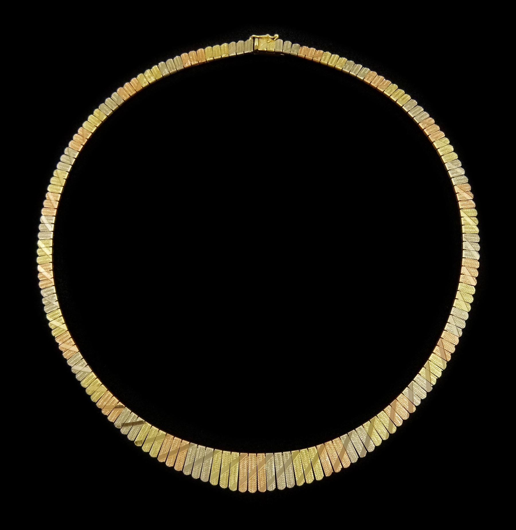 14ct tricolor gold fringe necklace, stamped 585