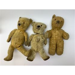 Five British teddy bears 1930s-50s including Irish Tara bear with swivel jointed head, glass eyes, vertically stitched nose and mouth, inoperative musical movement and jointed limbs H15