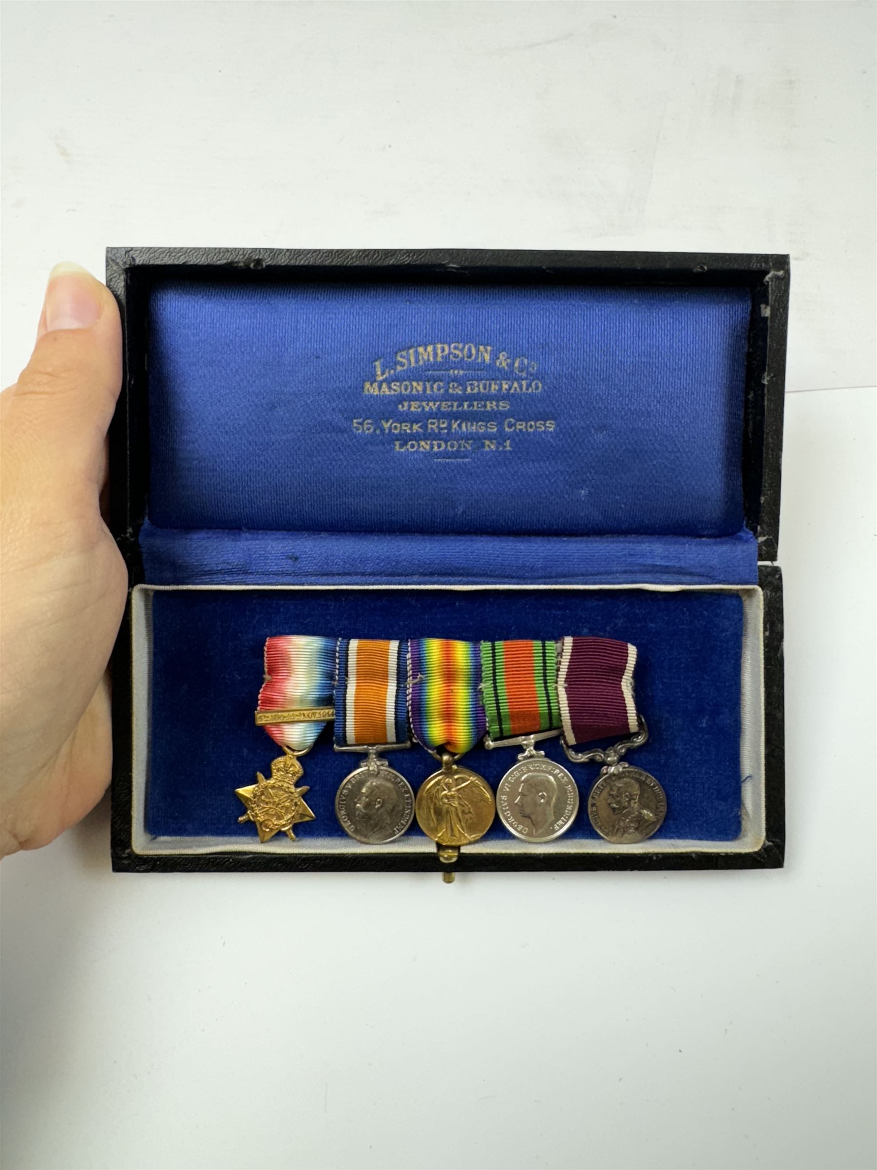 WWI group of five miniature medals including 1914 star with Aug - Nov clasp and George V LSGC