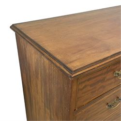 Late Victorian mahogany chest, moulded rectangular top over two short and three long graduating drawers, the drawer fronts inlaid with satinwood bands, boxwood and ebony stringing, on moulded plinth base 