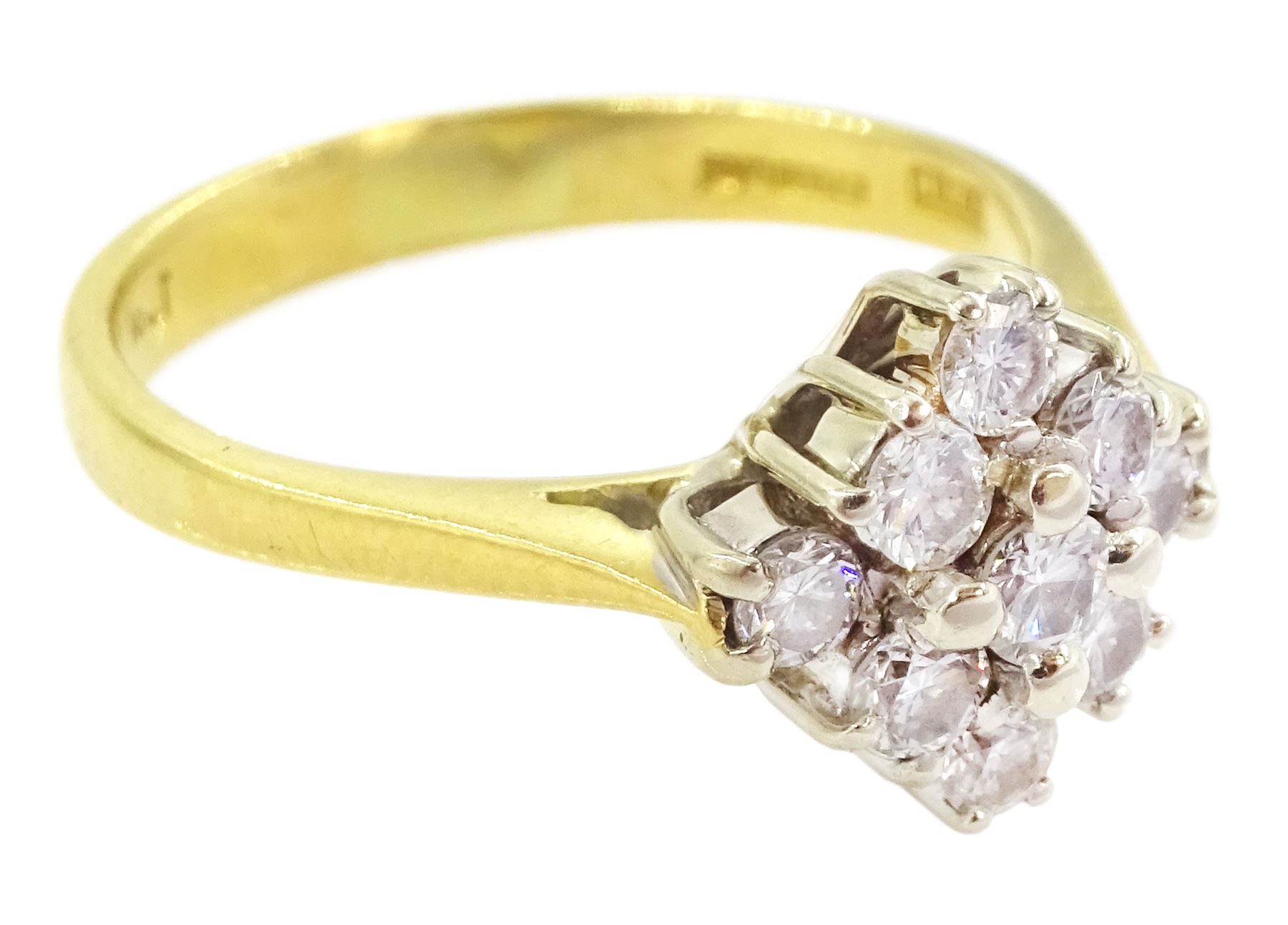 18ct gold nine stone round brilliant cut diamond cluster ring, Birmingham 1989, total diamond weight approx 0.65 carat