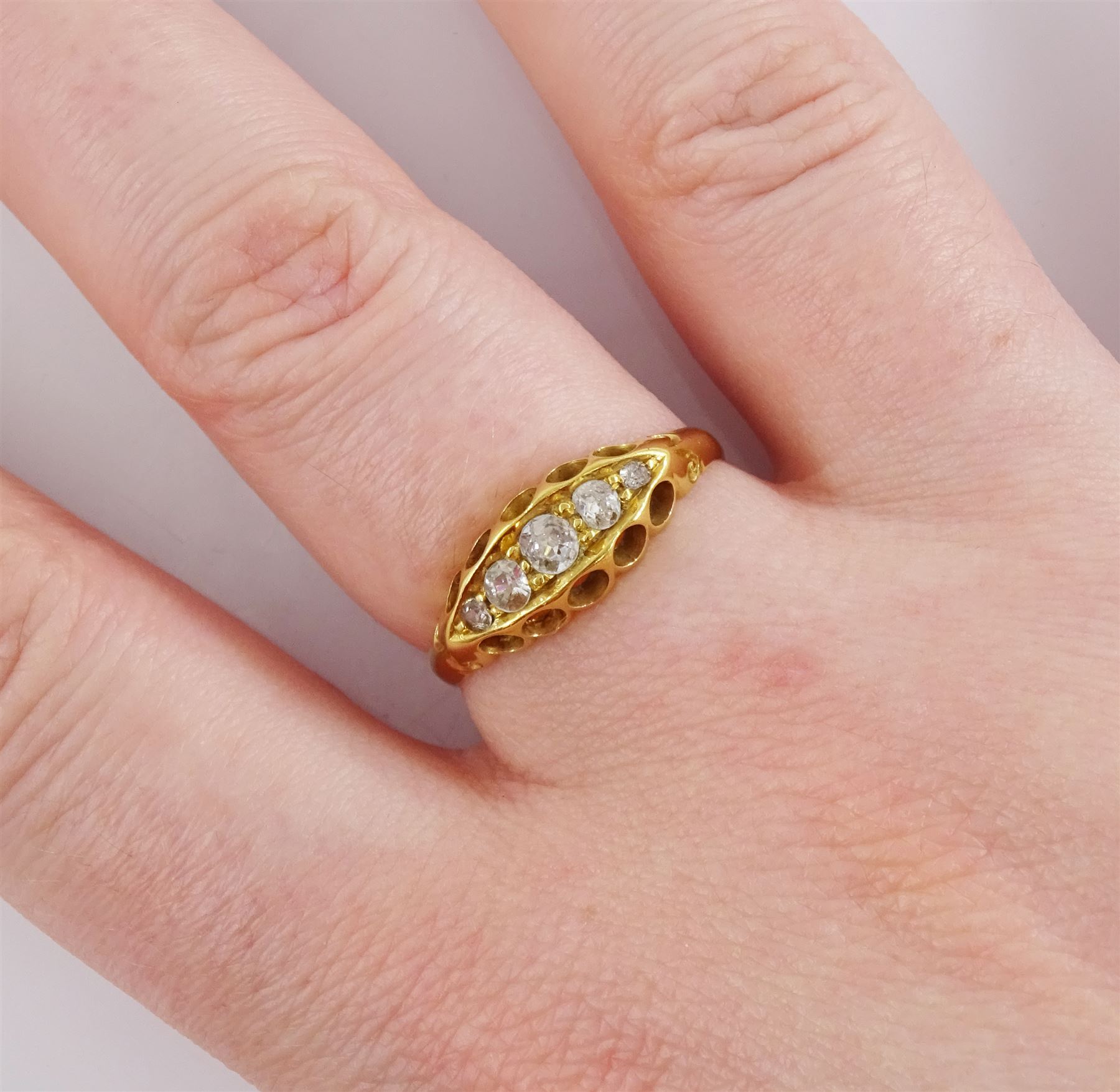 Early 20th century 18ct gold five stone old cut diamond ring, hallmarked