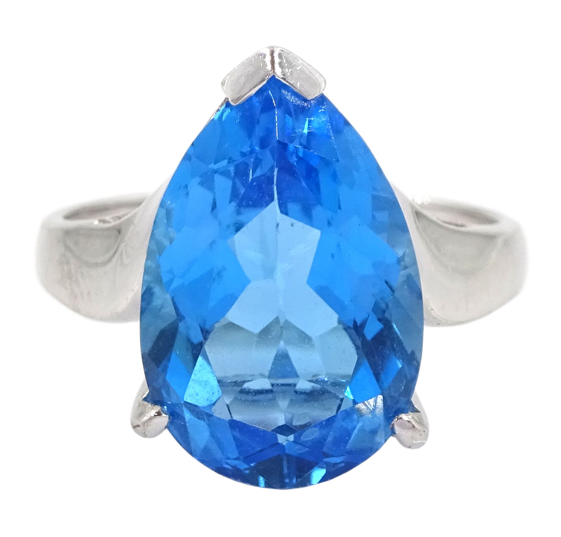 9ct white gold single stone pear cut blue topaz ring, hallmarked, topaz approx 6.50 carat