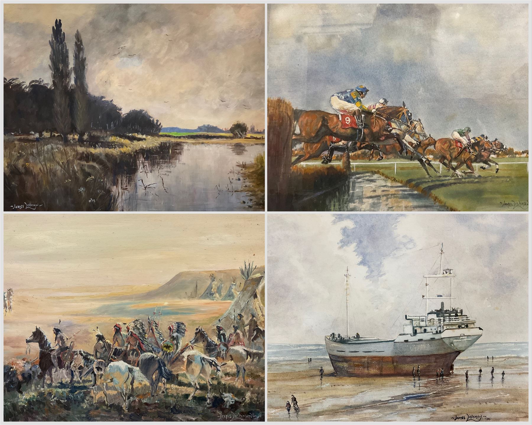 Collection of James Lishman (British 1931-2024) oils and watercolours in two boxes, with various landscape and maritime themes (approx. 42)