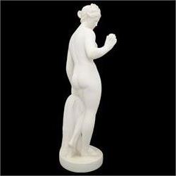 Large Italian composite nude figure of Aphrodite holding the cataclysmic golden apple of discord in her hand, on circular base, H65cm 