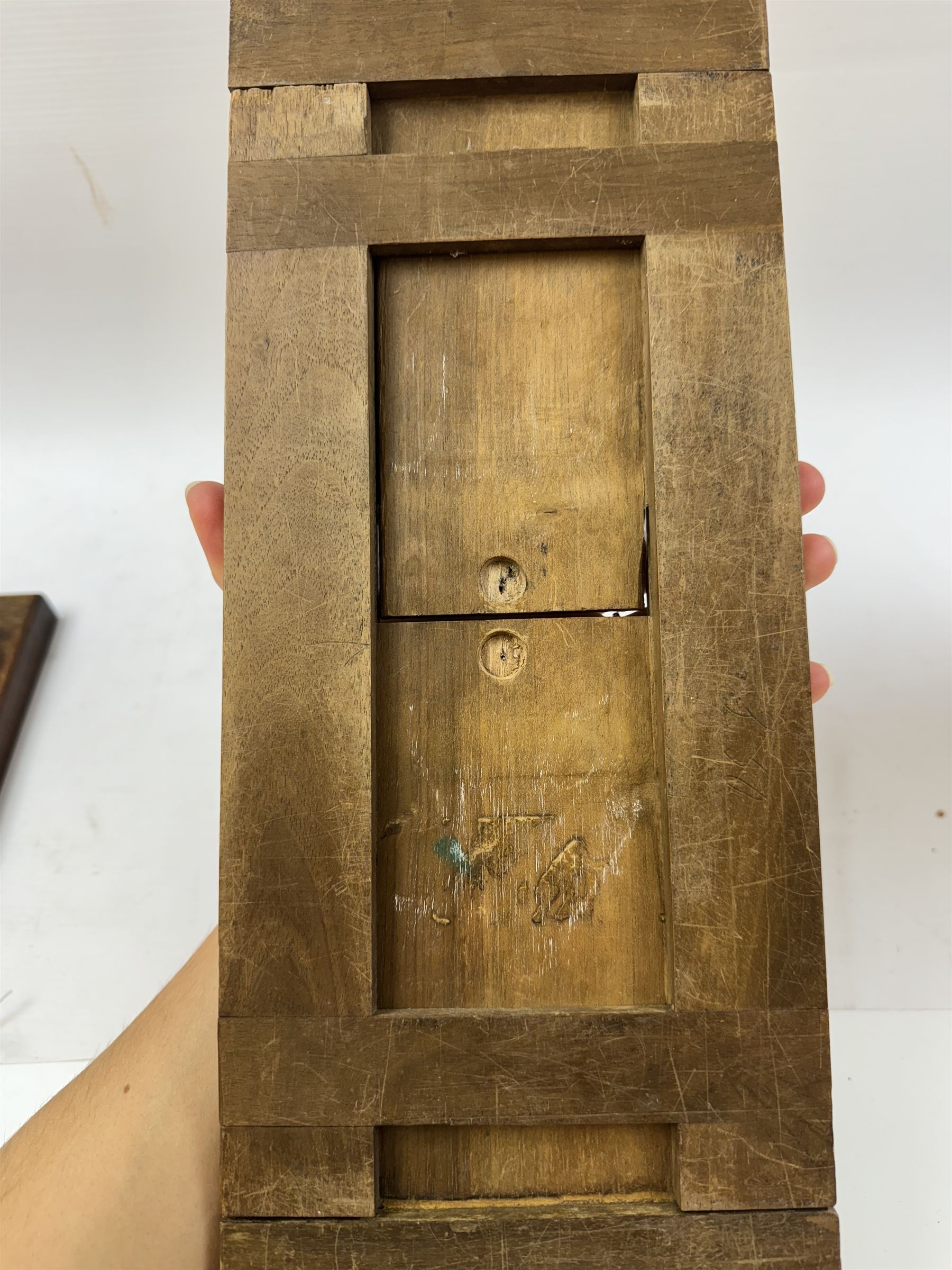 Victorian mahogany brass bound writing slope, together with a carved oak book slide, oak silver plated desk stand and a canteen box with engraved brass shield cartouche, writing slope W45cm