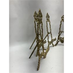 Set of six ornate cast brass easel stands, H30cm