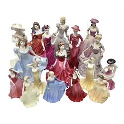 Nine Coalport figures, including Age of Elegance Evening Promenade, The Lovely Lady Christabel and Ladies of Fashion Pamela, together with eight miniature Coalport figures