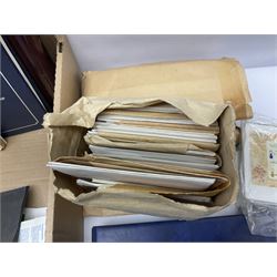 Great British and World stamps, including PHQ cards, Queen Elizabeth II first day covers, Bahamas, Belgium, Canada, India etc, housed in albums, ring binder folders and loose, in one box