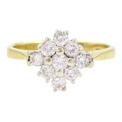 18ct gold nine stone round brilliant cut diamond cluster ring, Birmingham 1989, total diamond weight approx 0.65 carat