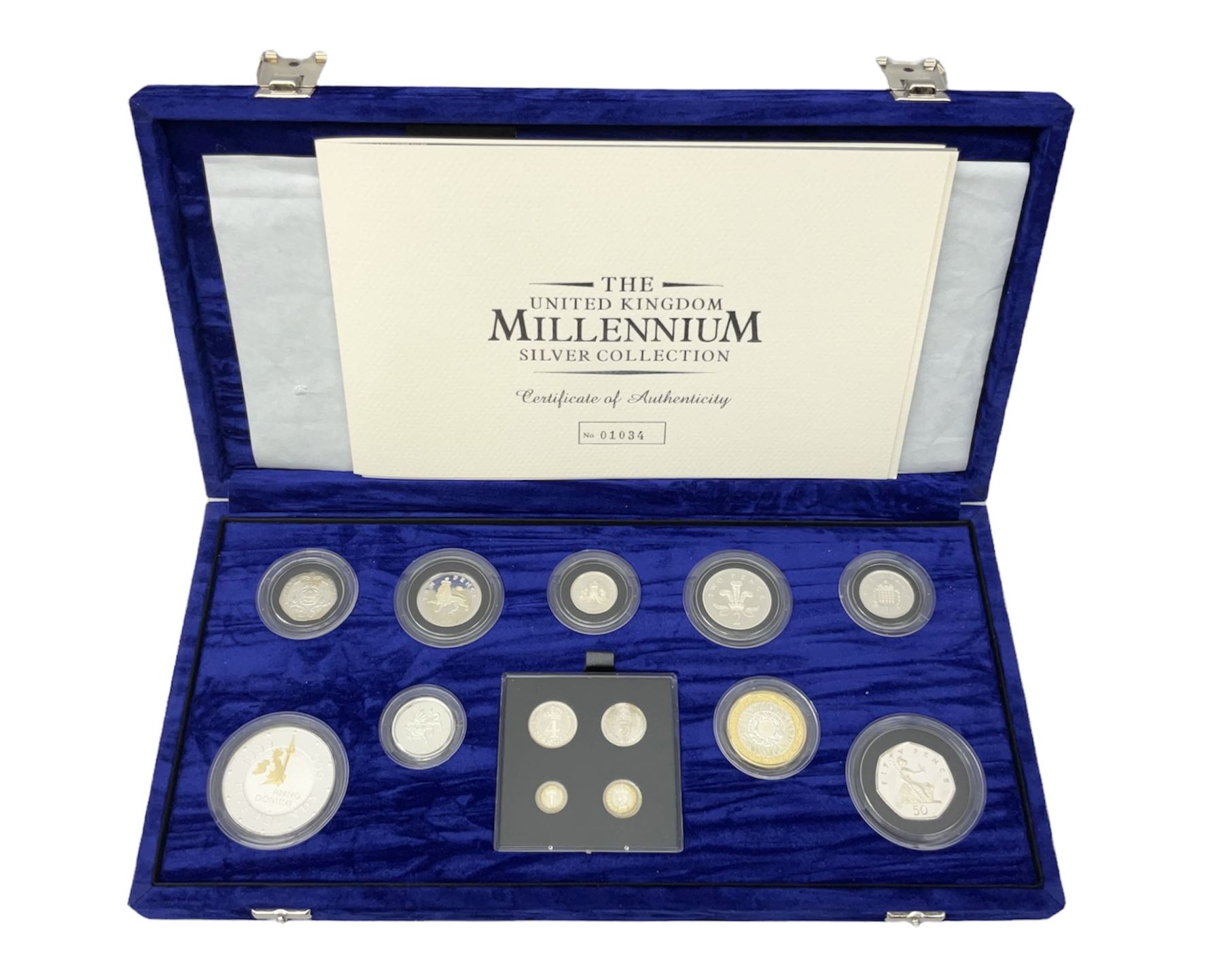 The Royal Mint United Kingdom Millennium 2000 silver coin collection, cased with certificate