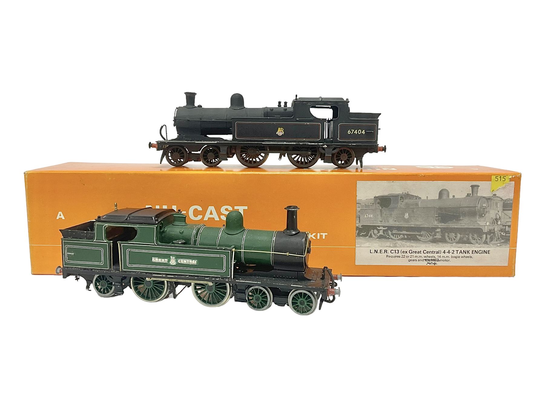 ‘00’ gauge - two kit built steam locomotives comprising NC 118 Nu-Cast LNER C13 (ex Great Central) 4-4-2 Tank locomotive no.67404 in BR black with original box; together with similar Great Central 4-4-2 Tank locomotive in green (2) 