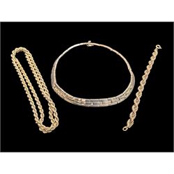 Silver jewellery, comprising brick link necklace, stamped 925 Mex, rope twist necklace and...