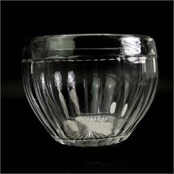 19th century glass tea mixing bowl, circa 1820, H9cm, together with an 18th century glass rinser, circa 1785 and a large hobnail cut glass fruit dish, on pedestal stem, H18cm (3)