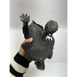 Bronze dog of foo, modelled with one paw placed upon ball, H18cm