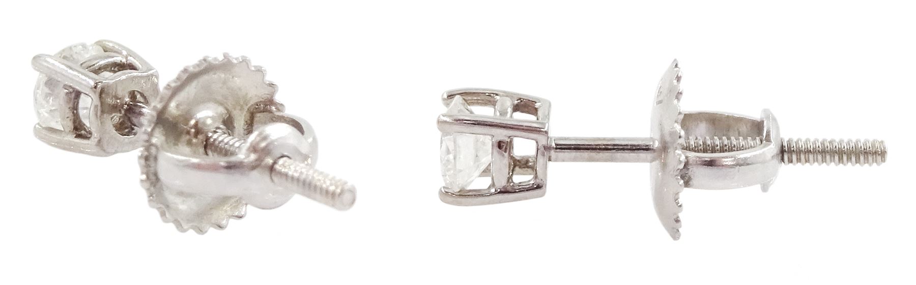 Pair of 14ct white gold round brilliant cut diamond screw back stud earrings, total diamond weight approx 0.30 carat