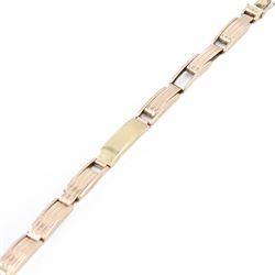 9ct rose and yellow gold ID bracelet, with rectangular spring loaded links, stamped 9ct