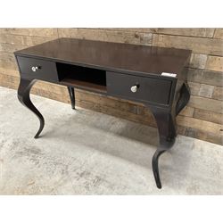 Rosewood finish console dressing table, fitted with two soft-close drawers