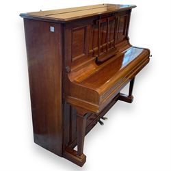 Bluthner of Leipzig - Early 20th century overstrung upright piano, serial number 79496 (1910), in a mahogany case with three front case panels and folding music desk, with 85 keys (seven octaves) underdamper action, original hammers, stringing, tuning pins, dampers and felts, with sostenuto and sustain pedals. Julius Bluthner was considered to be one of the the best makers of German upright pianos in the early 20th century both for tone quality and build. 

This item has been registered for sale under Section 10 of the APHA Ivory Act.