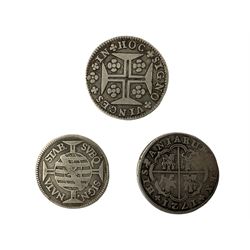 Philip V Spain 1721 two reals, Brazil 1748 one-hundred and sixty reis, Portugal 1767 two-hundred reis coin (3)