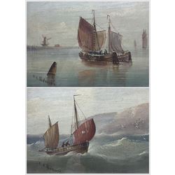 Edward King Redmore (Hull 1860-1941): Fishing Boats Offshore, pair oils signed 14cm x 22cm (2)