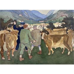 F P Boyle (British 20th Century): Taking the Cattle to Market, watercolour and pen signed ...