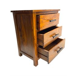 Pair of hardwood three-drawer bedside chests