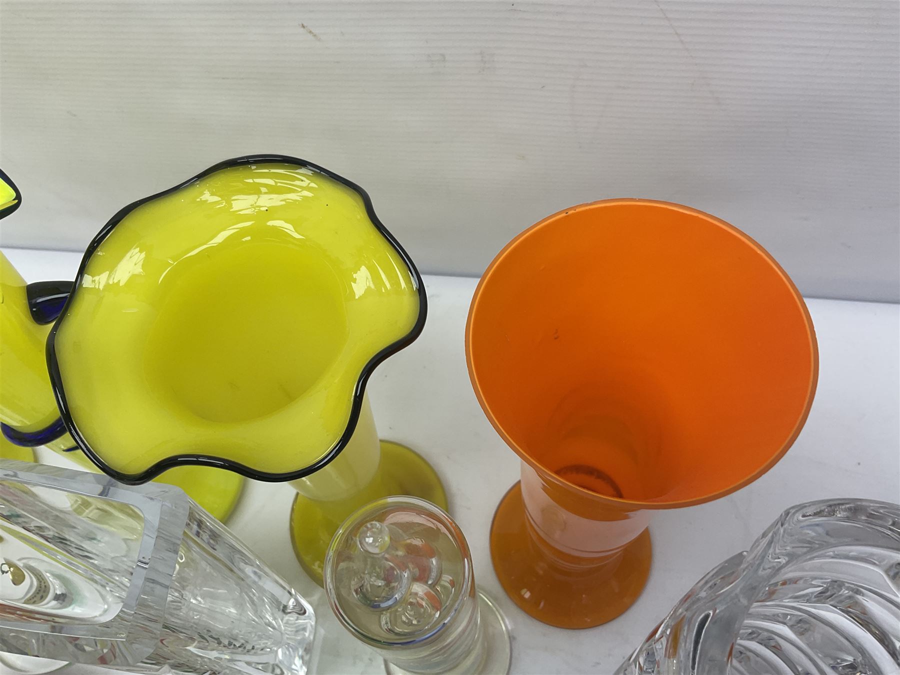 Skruf glass vase, with star cut design, together with Czech and other art glass vases etc