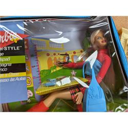 Barbie College style 55670, in box, together with a collection of dolls house furniture, including Louis Marx plastic examples