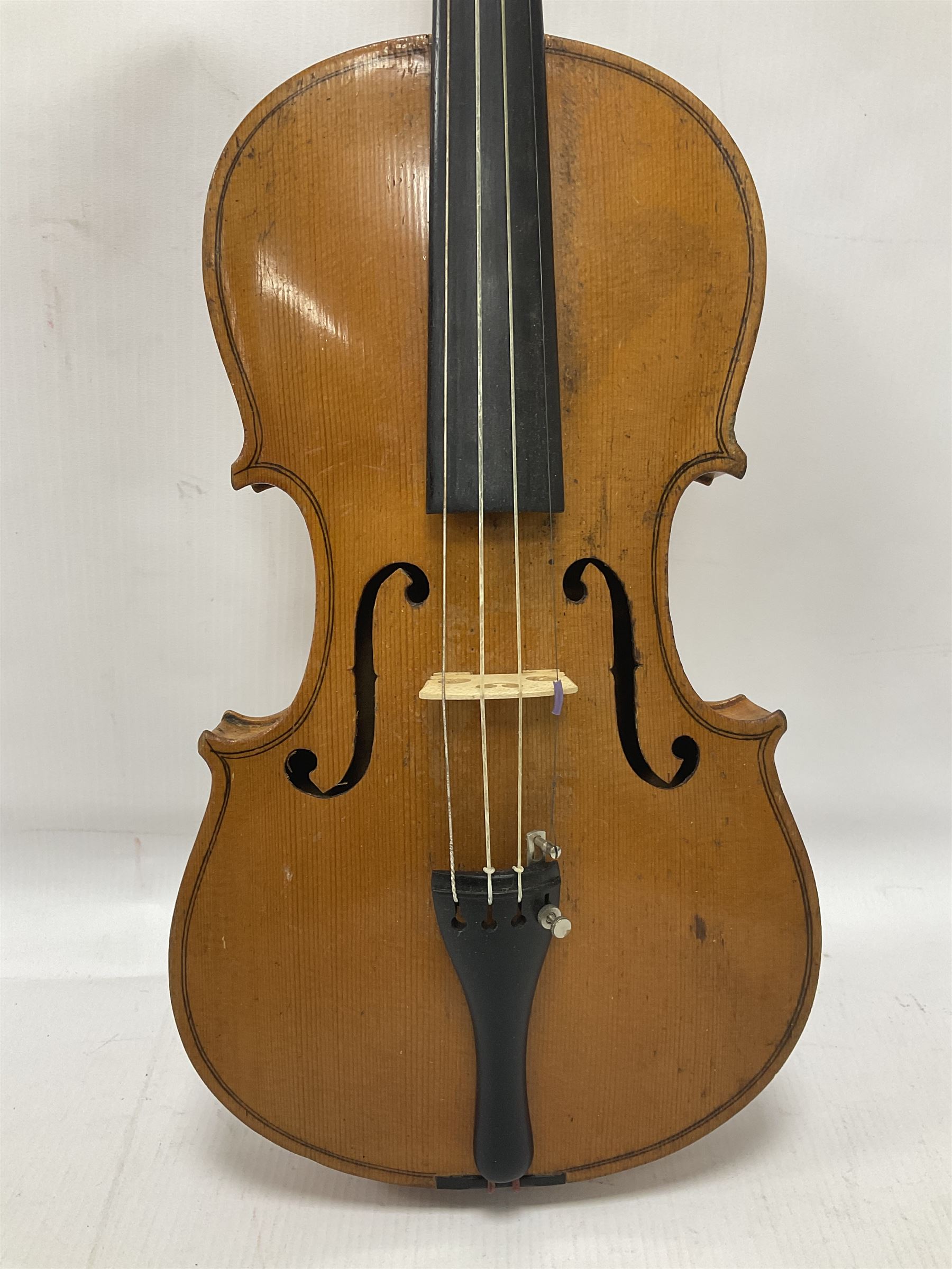 19th century 3/4 size violin in its original fitted wooden “coffin case” Overall length 53cm No bow