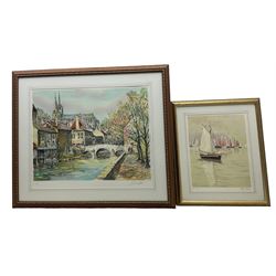 Pierre Eugene Cambier (French 1914-2000): 'Chartres - L'Eure et la Cathedrale', limited edition lithograph signed and numbered 16/20 in pencil; Alain Bouju (French 1948-): 'Le Port de Paimpol', limited edition lithograph signed and numbered 14/50 in pencil (2) 