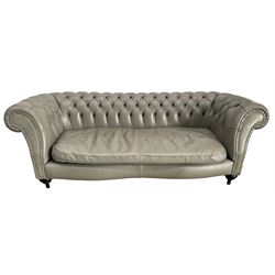 Three seat Chesterfield sofa, upholstered in grey buttoned leather