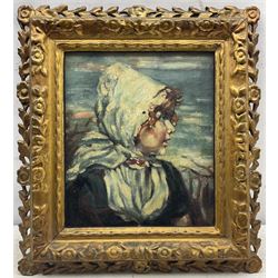 Scottish School (Early 20th century): A Breton Fishergirl, oil on canvas unsigned 34cm x 29cm 
Provenance: in the same private ownership for over 40 years.
