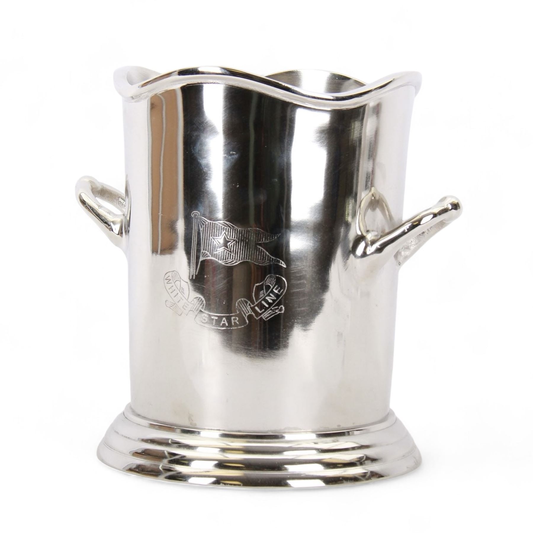 Polished modern aluminium champagne bucket inscribed White Star Line, H24cm