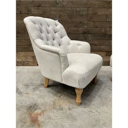 Pair of armchairs upholstered in button back linen fabric