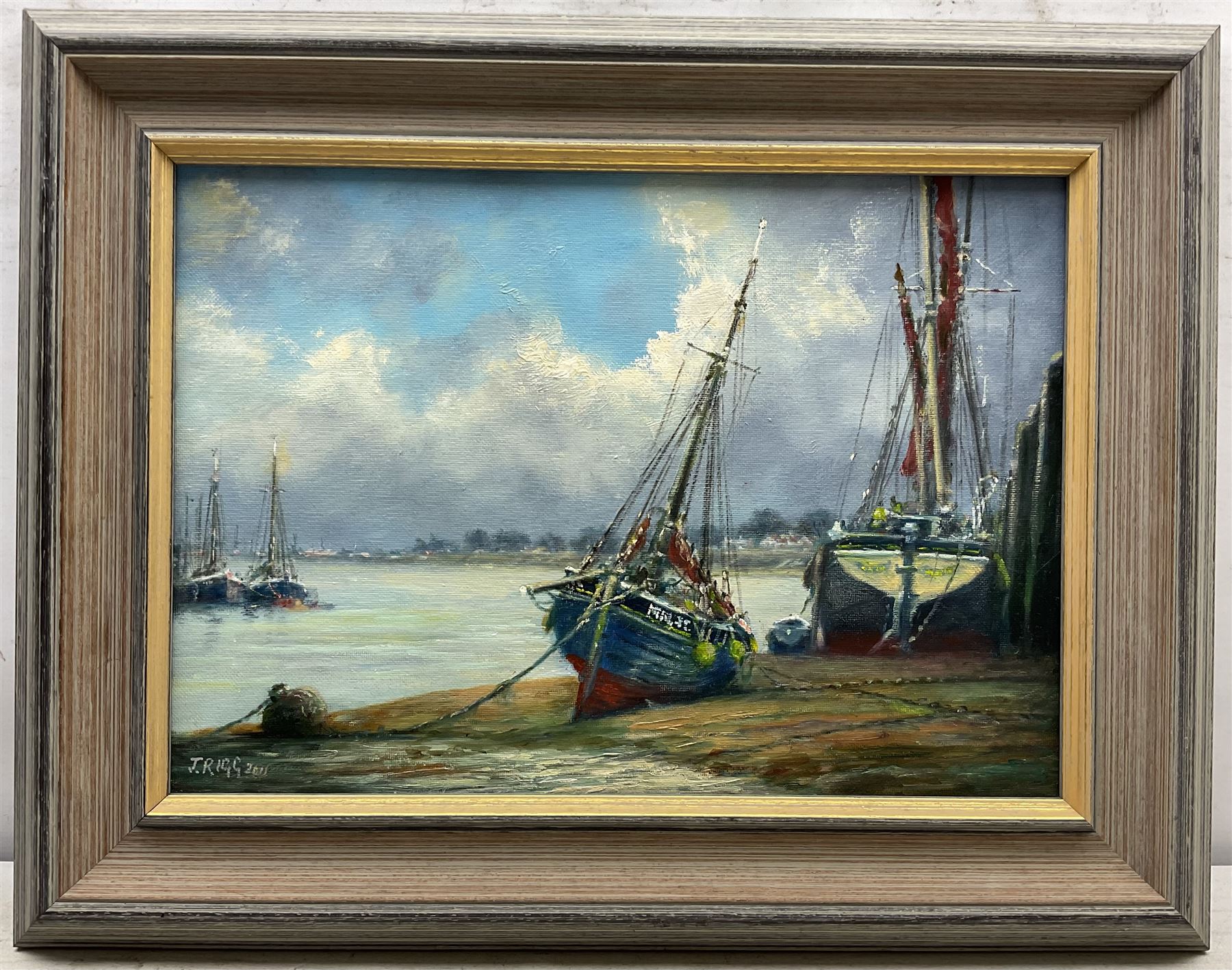 Jack Rigg (British 1927-2023): 'Essex Estuary - Maldon 1984', oil on canvas signed and dated 2011, titled verso 29cm x 41cm