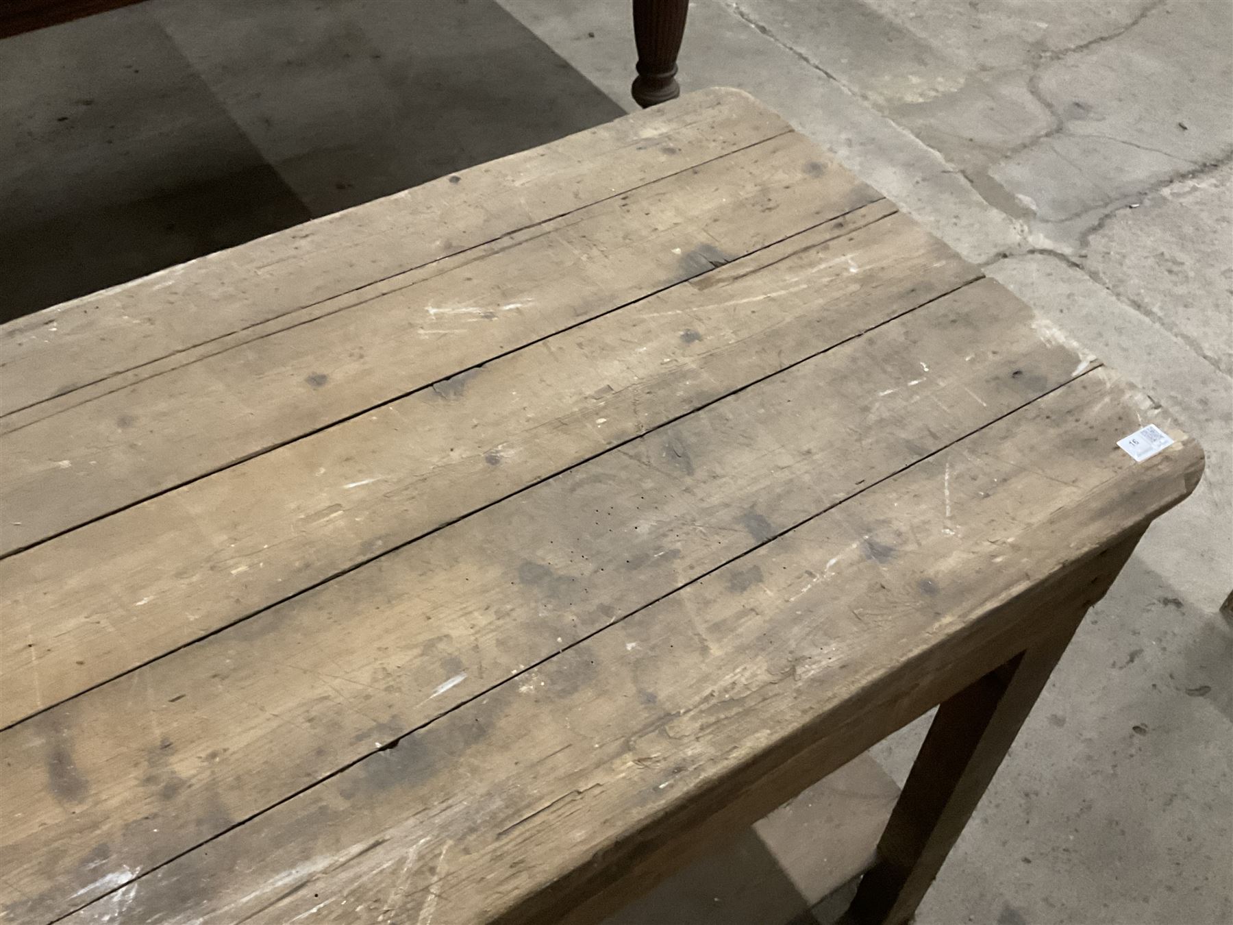 19th century pine narrow side table, rectangular plank top on block supports united by plank under-tier  - THIS LOT IS TO BE COLLECTED BY APPOINTMENT FROM THE OLD BUFFER DEPOT, MELBOURNE PLACE, SOWERBY, THIRSK, YO7 1QY