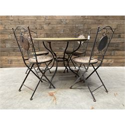 Mosaique circular garden table and four chairs