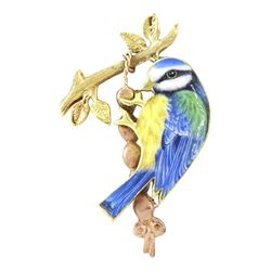 9ct rose and yellow gold enamel blue tit brooch by Alabaster & Wilson, Birmingham 2004