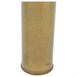 Inert WWI Turkish 75mm Shrapnel Projectile, complete with brass fuse cap and copper drive band, H58cm