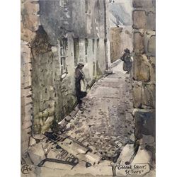 Cuthbert Crossley (British 1883-?): 'Cobbled Street - St Ives', watercolour signed with mo...