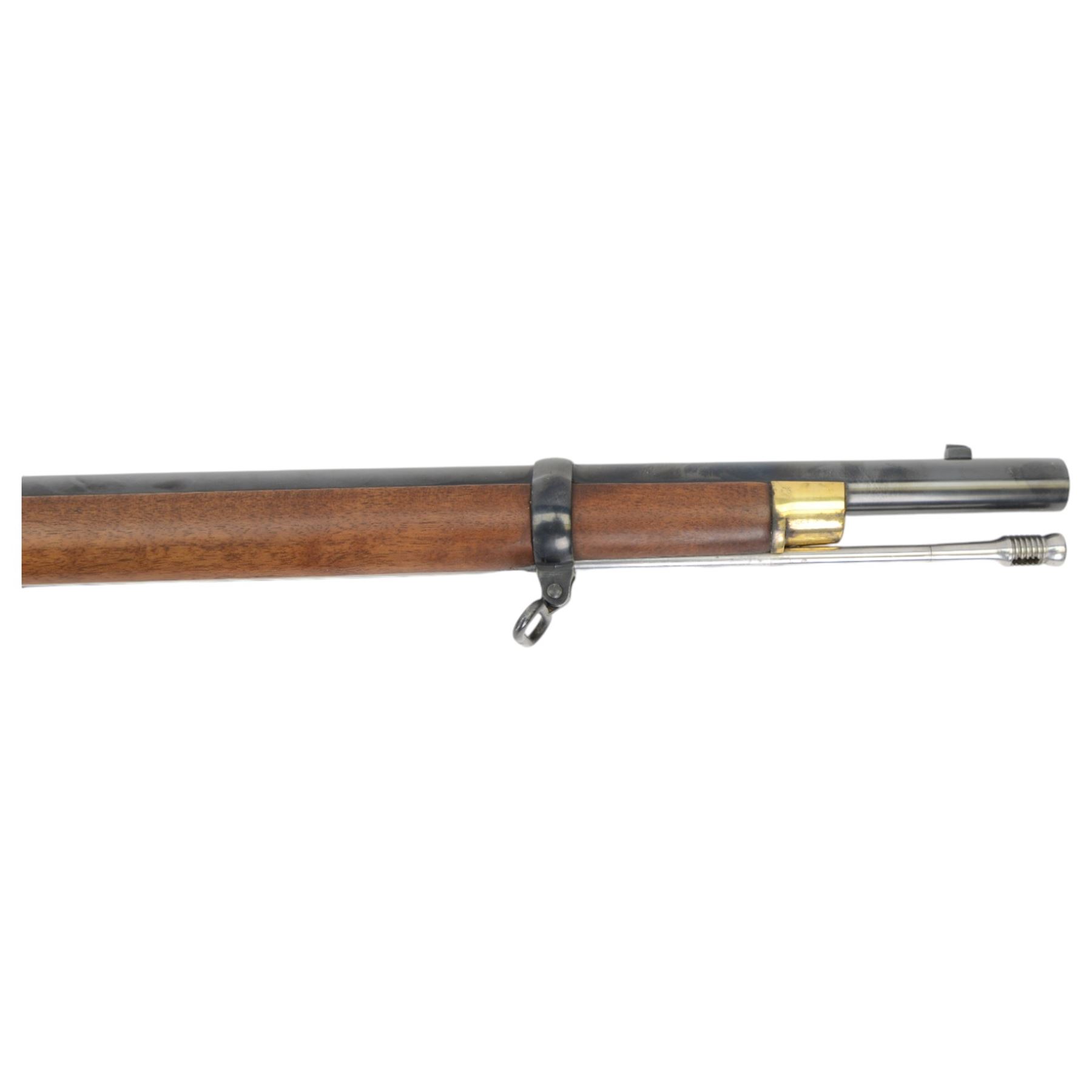 SECTION 1 FIREARMS CERTIFICATE REQUIRED - Parker Hale reproduction 1853 Enfield muzzle loading rifle, the 99cm barrel marked Parker-Hale Ltd, Birmingham England, fitted with ladder sight, secured by three bands, the lock plate marked Enfield 1853, with crowned PH, full stock with ramrod under, overall L140cm, serial no.6567 
